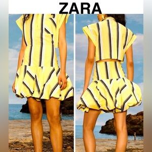 ZARA LIMITED EDITION Yellow Striped Bubble Dress - Size L - NEW